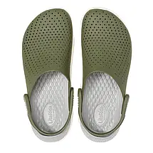 Сабо Crocs LiteRide Clog Army Green/White Крокси чоловічі/жіночі лайтрайд оливково-білі оригінал, фото 3