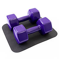 Гантели для фитнеса виниловые цельные (неразборные) + коврик OSPORT Profi 2шт по 10 кг (OF-0210) Фиолетовый