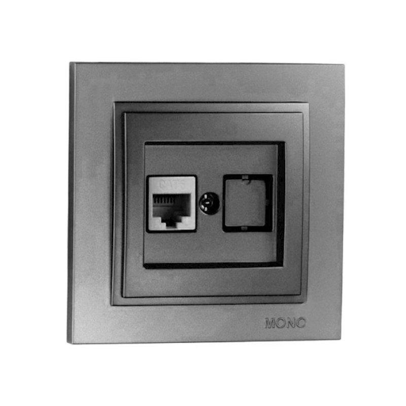 Комп'ютерна розетка RJ45 CAT 6 Mono Electric Despina антрацит, фото 1