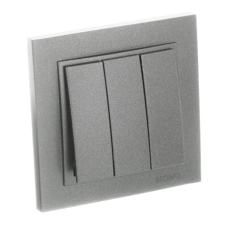 Вимикач трьохклавішний антрацит Mono Electric DESPINA, фото 1