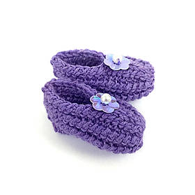 Подарунок для новонароджених - фіолетові капці з квіточкою