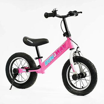 Велобіг біговіл дитячий "CORSO RUN-A-WAY", ручне гальмо, надувні колеса 12 дюйм, розовий, дівчинки, CV-04561