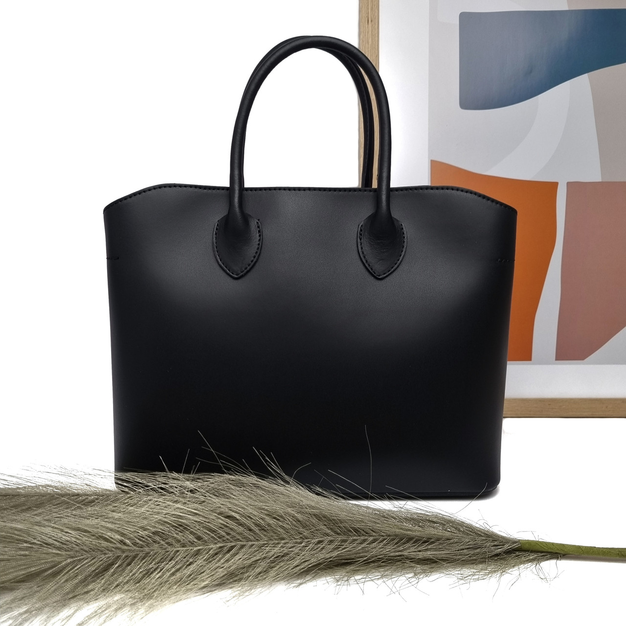 Женская сумка-тоут натуральная кожа черный Арт.F-IT-7602AM R.B. Італія, фото 1