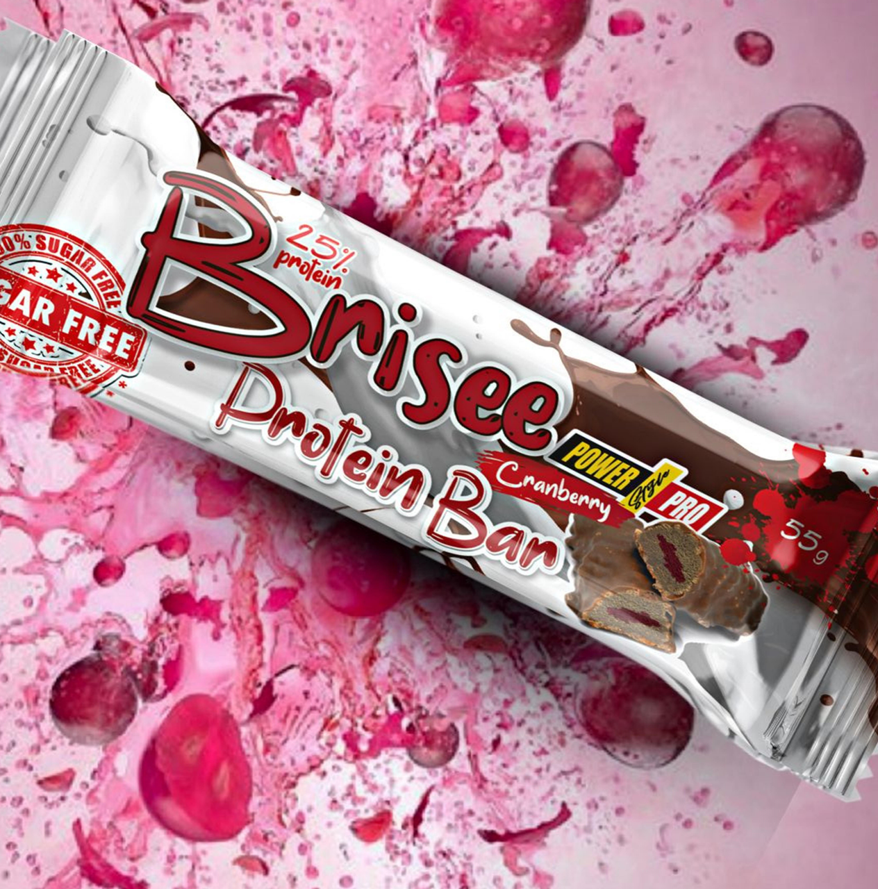 Протеїнові батончики Power Pro 25% Brisee bar з журавлиною без цукру 20x55g
