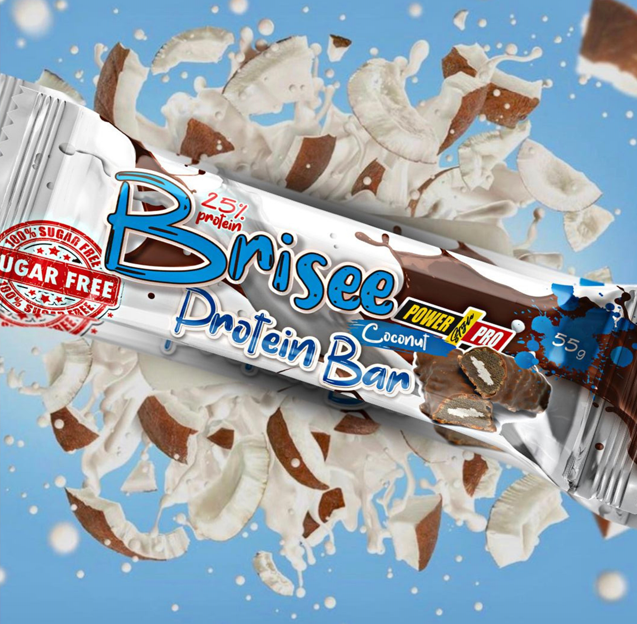 Протеїнові батончики Power Pro 25% Brisee bar з кокосом без цукру 20x55g, фото 1