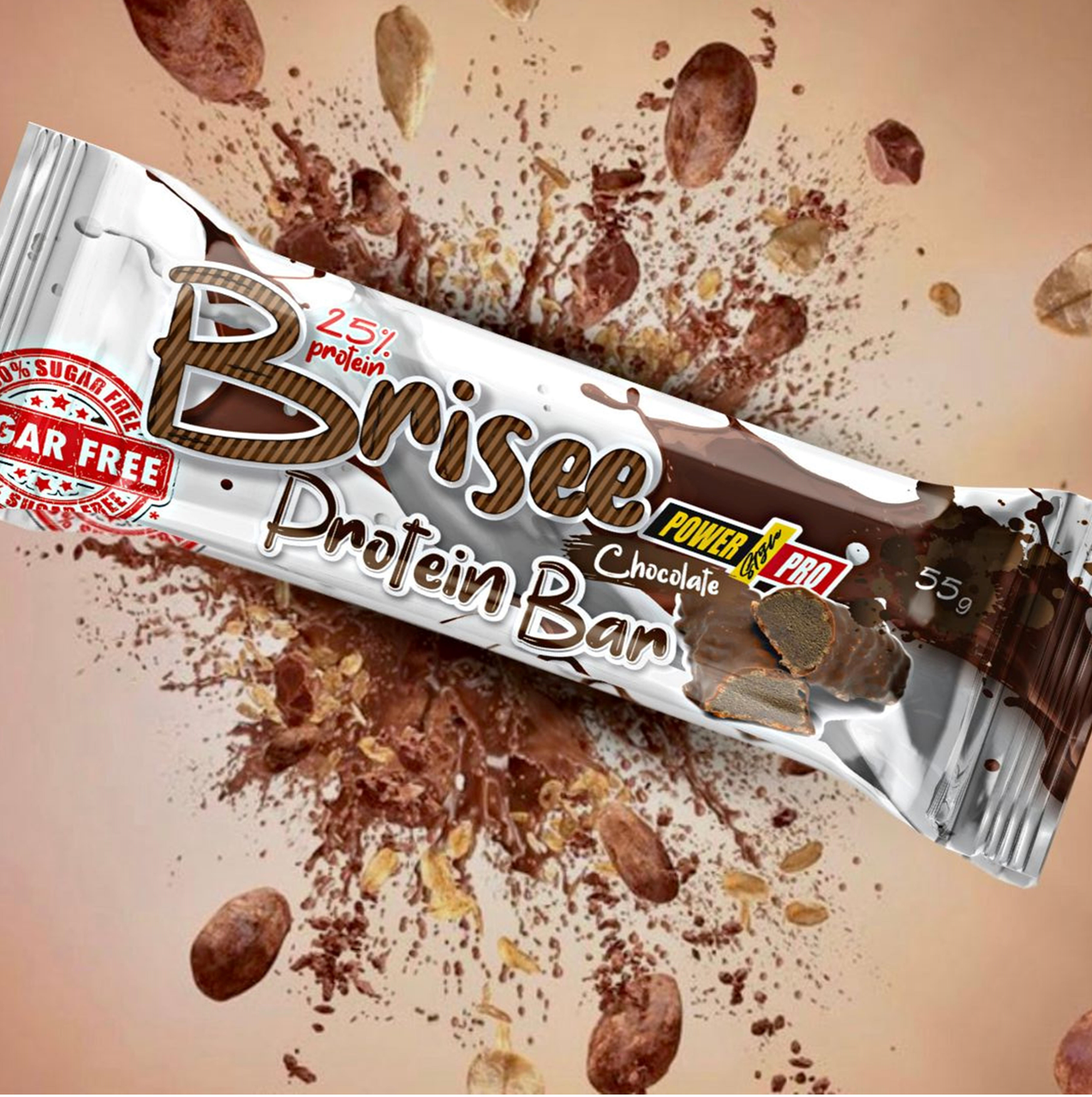 Протеїнові батончики Power Pro 25% Brisee bar шоколад без цукру 20x55g, фото 1