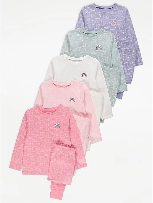 Дитяча піжама для дівчинки George бавовна, рожева або молочна в горошок, з принтами - веселки, розмір 92-98
