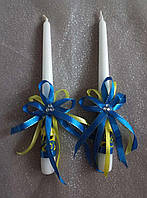 Жовто-сині весільні свічки в українському стилі, 2 шт