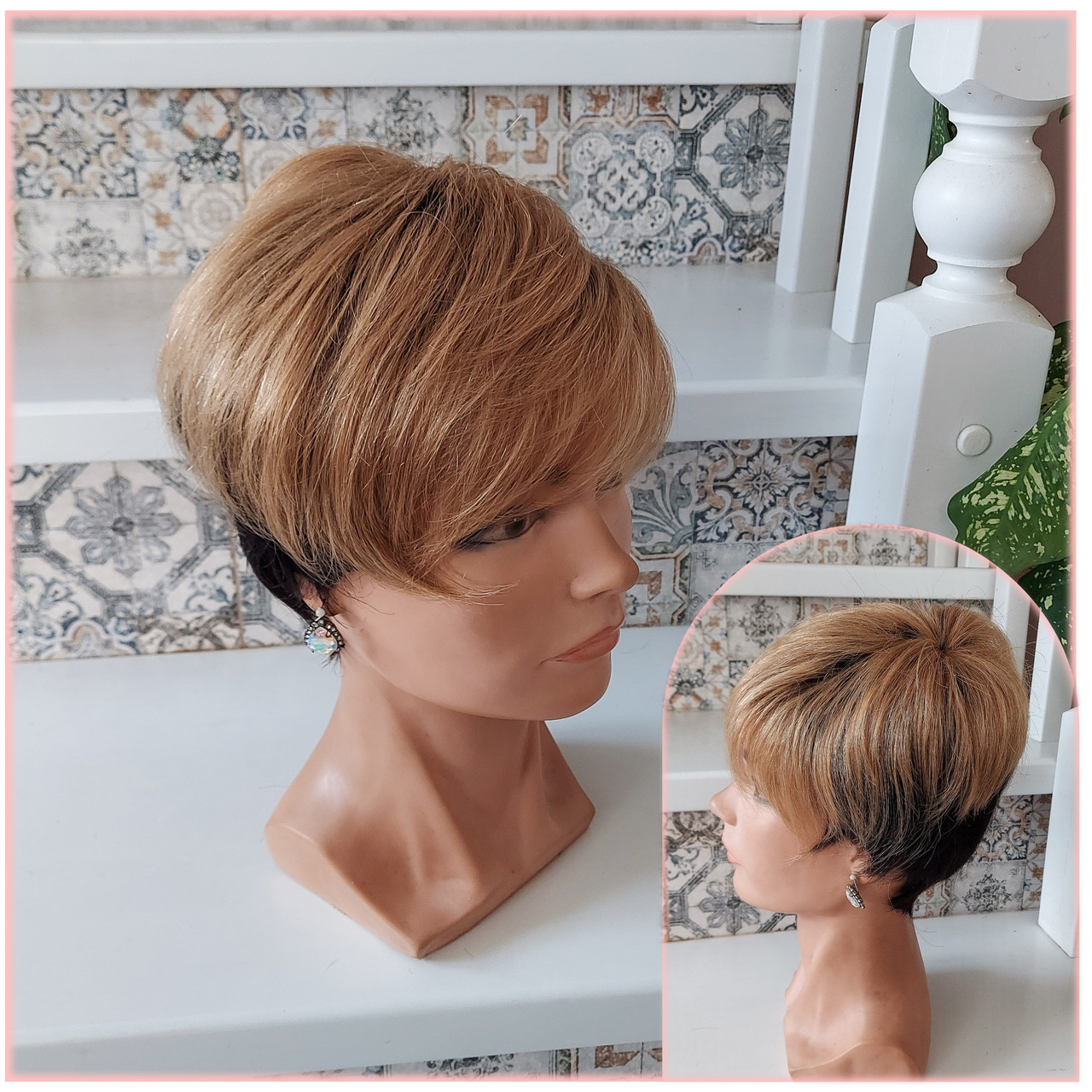 Перука з натурального волосся ассметричный короткий медовий омбре KRIS-TT1В/27, фото 1