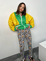 Яскравий Бомбер у ретро-дизайні. Жіночий бомбер Плащова тканина Зеленый Жёлтый