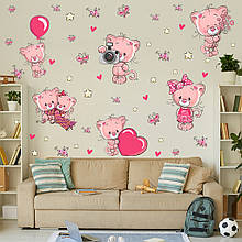 Наклейка на стіну дитяча вінілова інтер'єрна Котики рожева 8609