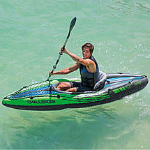 Човен байдарка надувна одномісна Intex 68305 каяк для спорту та риболовлі з веслом та насосом туристична, фото 2