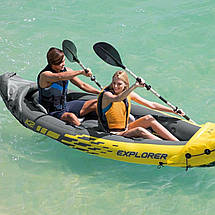 Човен байдарка надувна двомісна Intex 68307 каяк для спорту риболовлі з веслом та насосом туристична, фото 3