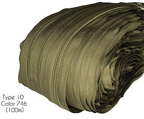 Рулонна Спіральна Блискавка Тип 10.В рулоні 100 метрів — Квіт Хакі
