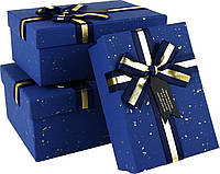 Набор подарочных коробок "Синий с золотыми брызгами" 3 шт