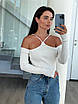 Жіноча облягаюча кофтинка в рубчик з відкритими плечима, фото 4