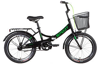 Велосипед ST 20" Formula SMART Vbr с багажником зад St, с крылом St, с корзиной St 2022 (черно-зеленый ), One size