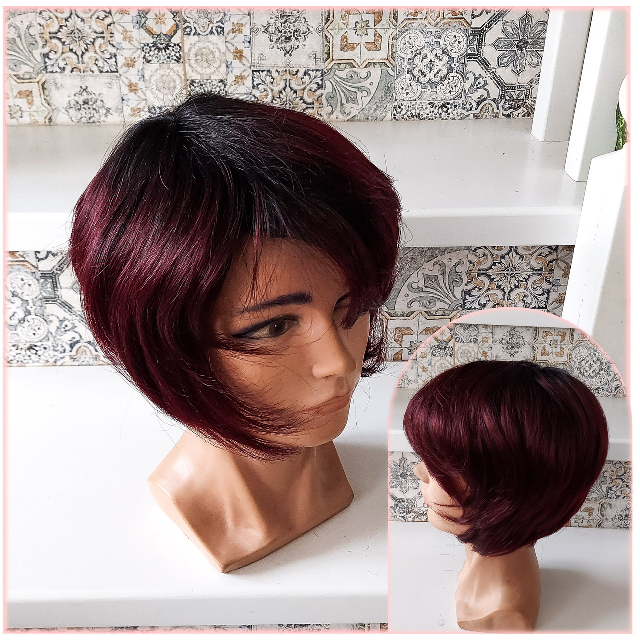 Перука з натурального волосся подовжене боб-каре бургунд омбре MARY- TT1B/99J, фото 1