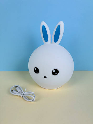Силіконовий нічник 3DTOYSLAMP Зайчик з блакитними вушками, білий, фото 1
