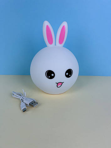 Силіконовий нічник 3DTOYSLAMP Зайчик з рожевими вушками, білий, фото 1
