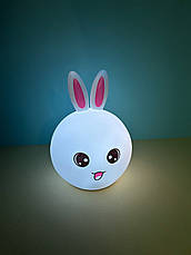Силіконовий нічник 3DTOYSLAMP Зайчик з рожевими вушками, білий, фото 6