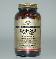 Рыбий жир, Омега 3 (Omega-3 EPA, DHA), Solgar, тройная сила, 950 мг, 100 капсул