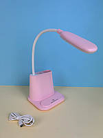Настольная светодиодная лампа USB со встроенным аккумулятором и держателем для телефона, розовая