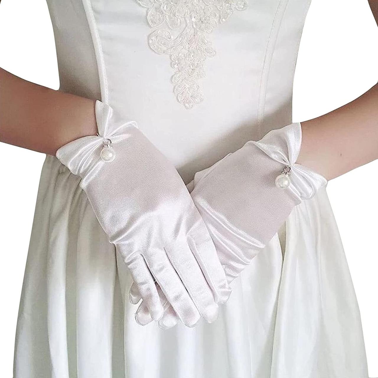 #1 White Жіночі весільні рукавички Acenail Pearl Білі мереживні рукавички Короткі атласні весільні рукави