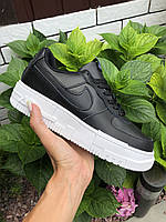 Кроссовки женские Nike Air Force черные с белой подошвой, кожа прошиты. Код SD-10609