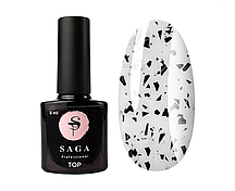 Топ для гель-лаку без липкого шару Saga Professional Top Geometry 04 з чорними пластівцями, 8 мл