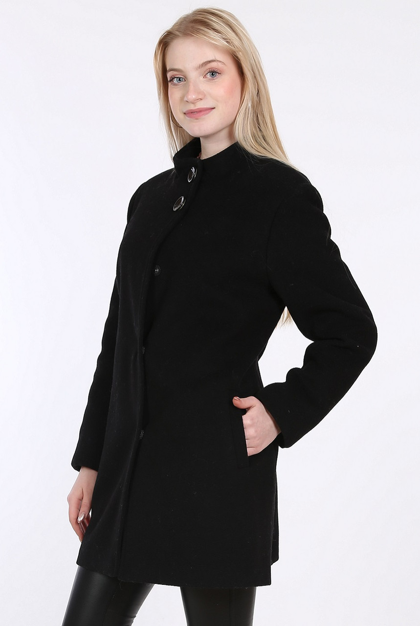 Пальто жіноче демісезонне з довгими рукавами Актуаль 419 чорний кашемір, 48