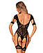 (SALE) Нейлоновий бодістокінг з імітацією гартер Obsessive Bodystocking G334 S/M/L, black, з доступом, фото 3