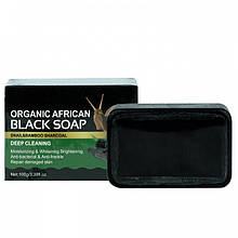 Мило ручної роботи Wokali Organic African Black Soap з муцином равлика та бамбукового вугілля 100 г