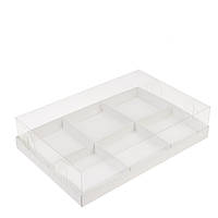 Коробка для десертів з ПВХ кришкою 266х166х60 (на 6 шт 8,5х8,5 см), біла