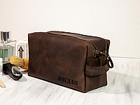 Несессер кожанный с лазерной гравировкой в подарок мужчине, L (24х12х10 см), Brown