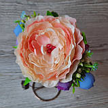 Обруч із персиковим півоном і ліловими бутонами, фото 2