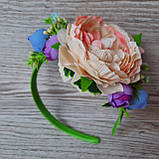 Обруч із персиковим півоном і ліловими бутонами, фото 6