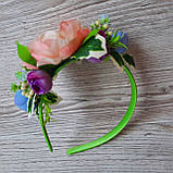 Обруч із персиковим півоном і ліловими бутонами, фото 4