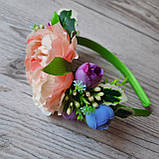 Обруч із персиковим півоном і ліловими бутонами, фото 7