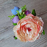 Обруч із персиковим півоном і ліловими бутонами, фото 3