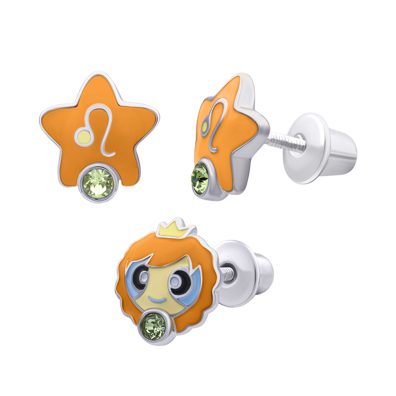 UmaUmi Сережки Лев з талісманом зеленим Swarovski Zirconia