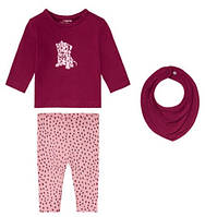 Комплект для девочки лонгслив, леггинсы и слюнявчик, рост 50-56, цвет бордовый, розовый