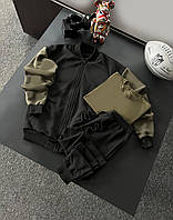 Комплект мужской повседневный Бомбер мужской + Штаны Футболка хаки-черный Спортивный костюм весна осень