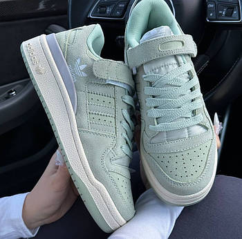 Жіночі кросівки Adidas Forum Low Green Suede весна-осінь повсякденні замша. Живе фото. Адідас форум