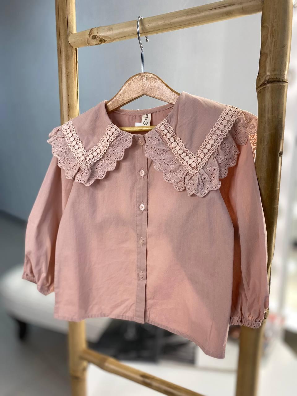 Блузка на дівчинку з мереживним коміром Пудрова 22105 8, WPXJ, Пудровый, Для девочек, Весна Осень, 3 года, фото 1