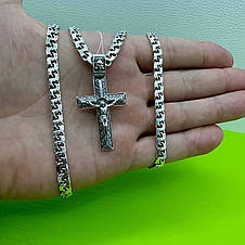 Срібний комплект шикарний хрест і ланцюжок бісмарк Срібло 925, фото 3