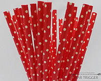 Бумажные трубочки красные в белый горошек 25 шт BarTrigger