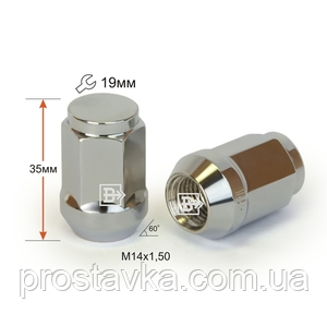 Гайка колісна 801448 Cr D8 Cr M14X1,50 Хром висота 35 мм Конус із виступом., закр., кл.19 мм, фото 1