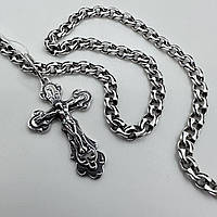 Серебряная черненая цепочка плетение бисмарк с серебряным крестиком с чернением серебро 925 пробы