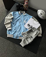 Костюм New York Бомбер мужской + Штаны + Футболка синий-серый | Спортивный комплект весна осень Нью Йорк